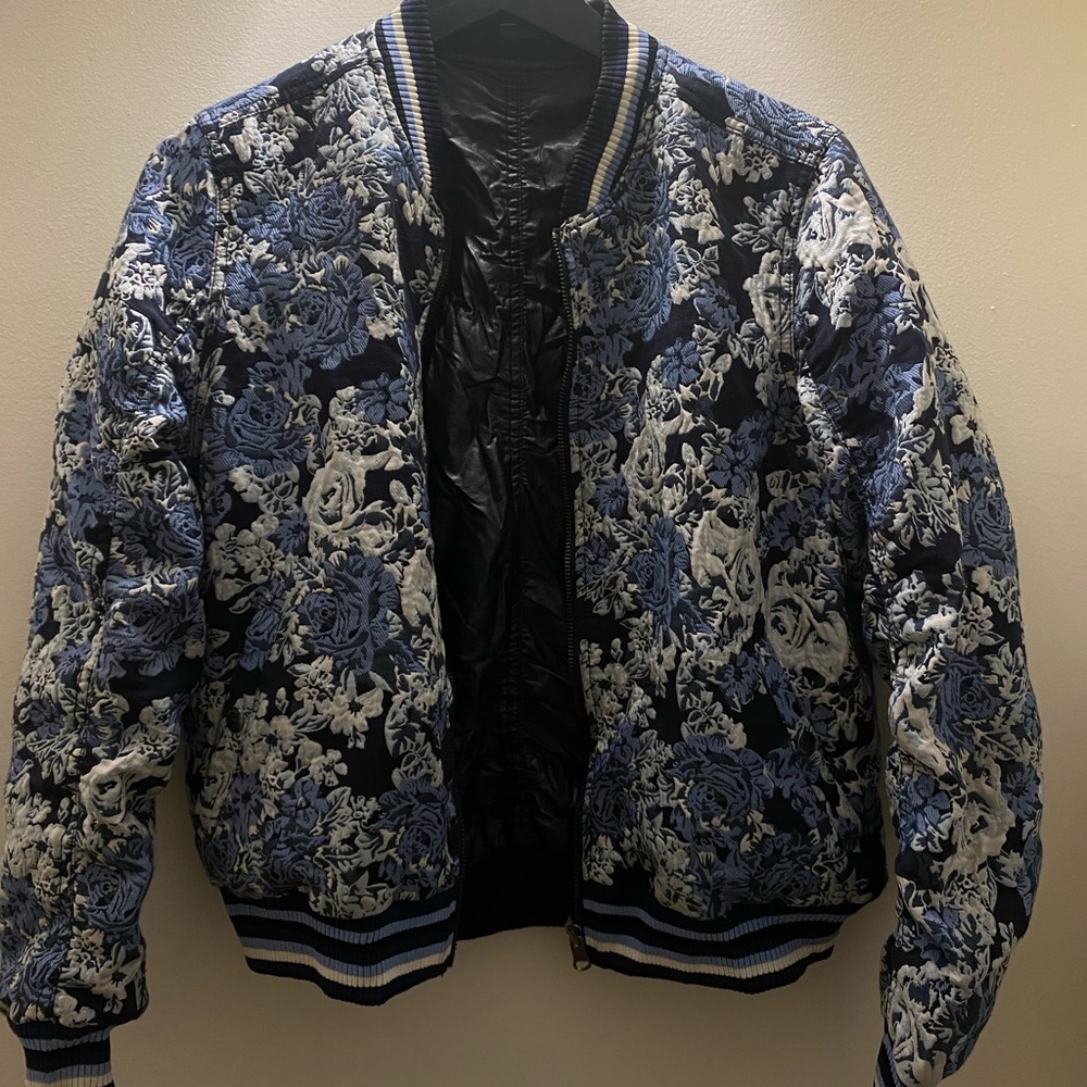 Reversible Blank NYC bomber jacket (floral/leather)